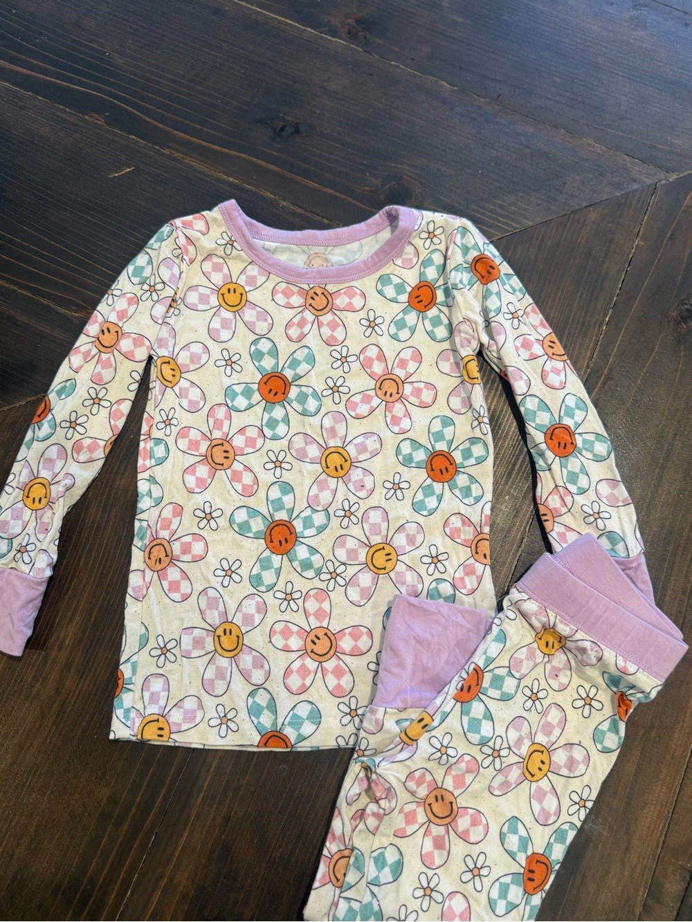 Monkeroos Floral Checkered Bamboo Pjs Size 18/24 Month